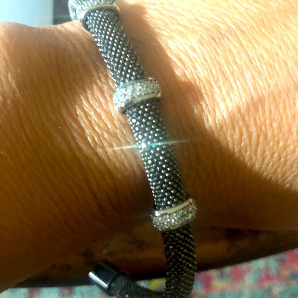 Silver mesh bracelet NWT 16” CZ details